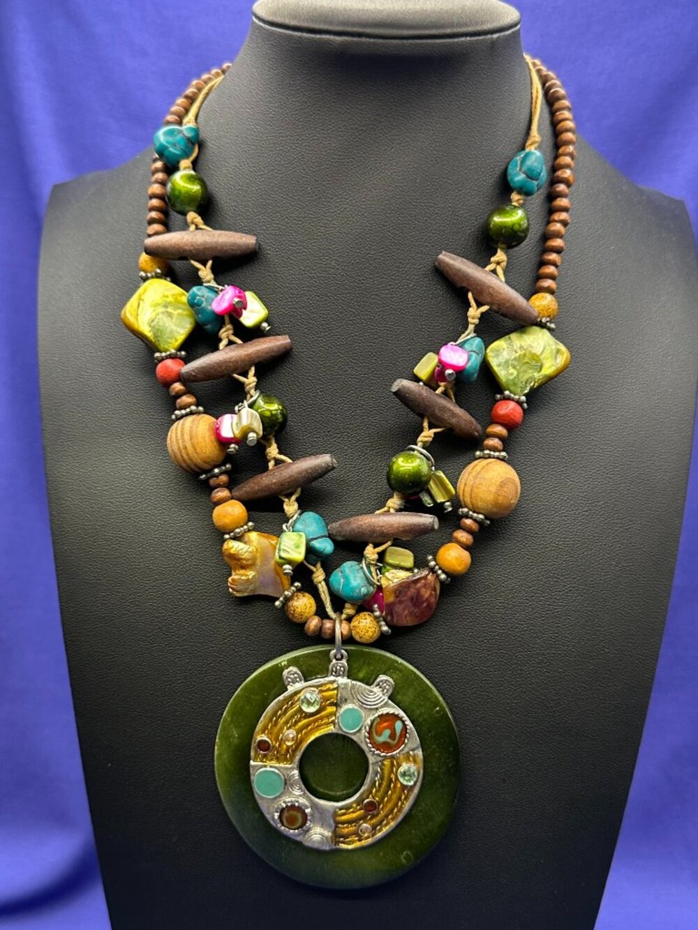 Treska Bohemian Abalone Shell, Metal, Wood & Natural Stone Necklace